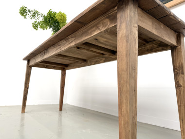 Table de ferme en pin, pieds fuseaux, années 50, vue 17