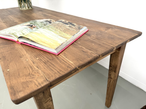 Table de ferme en pin, pieds fuseaux, années 50, vue 19