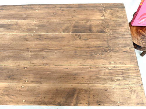 Table de ferme en pin, pieds fuseaux, années 50, vue 21