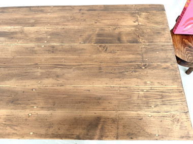 Table de ferme en pin, pieds fuseaux, années 50, vue 21