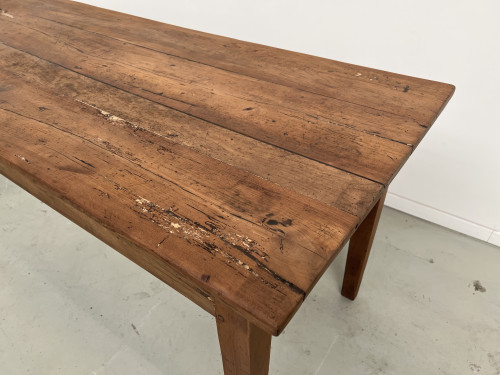 Table de ferme ancienne en noyer blond à 2 tiroirs, pieds fuseaux. 181 cm de long., vue 7