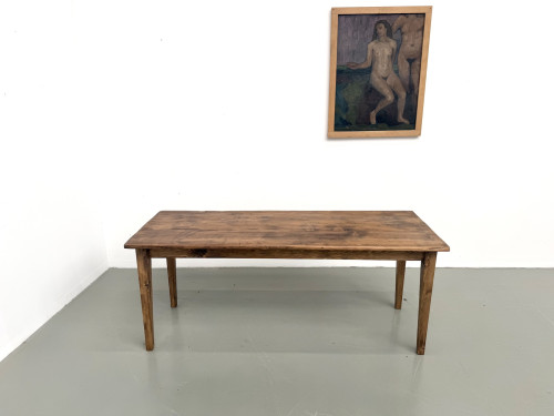 Table de ferme en pin, pieds fuseaux, années 50, vue 2
