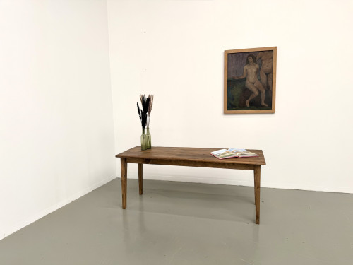 Table de ferme en pin, pieds fuseaux, années 50, vue 3
