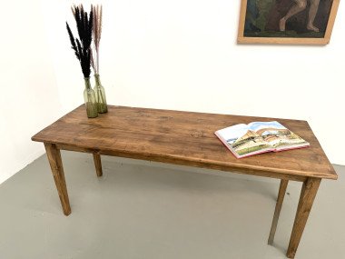 Table de ferme en pin, pieds fuseaux, années 50, vue 4