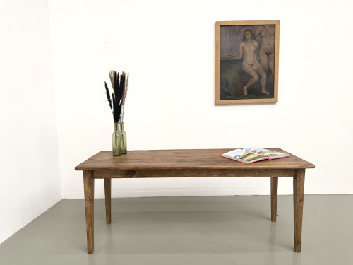 Table de ferme en pin, pieds fuseaux, années 50, vue 10