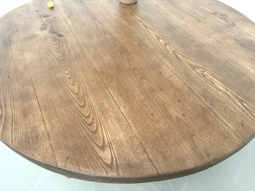 Table basse ronde en chêne massif, pieds octogonaux, France, années 1950, vue 10