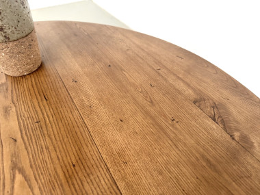 Table basse ronde en chêne massif, pieds octogonaux, France, années 1950, vue 12