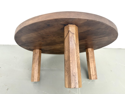 Table basse ronde en chêne massif, pieds octogonaux, France, années 1950, vue 16