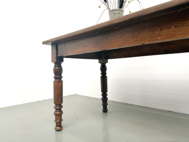 Table de ferme en merisier massif, pieds tournés, France, vers 1900, vue 17