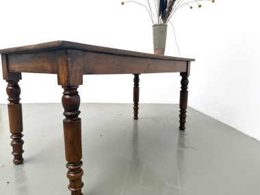 Table de ferme en merisier massif, pieds tournés, France, vers 1900, vue 21