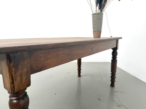 Table de ferme en merisier massif, pieds tournés, France, vers 1900, vue 22