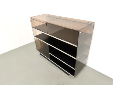 Meuble Hi-Fi en plexiglass fumé et aluminium, Eric Maville, France, années 1970, vue 5