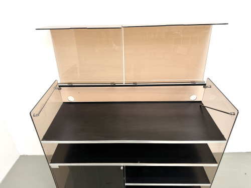 Meuble Hi-Fi en plexiglass fumé et aluminium, Eric Maville, France, années 1970, vue 13