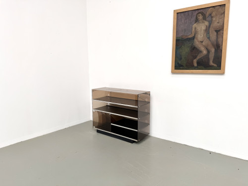 Meuble Hi-Fi en plexiglass fumé et aluminium, Eric Maville, France, années 1970, vue 22