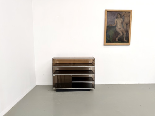 Meuble Hi-Fi en plexiglass fumé et aluminium, Eric Maville, France, années 1970, vue 23