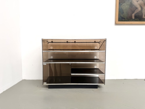 Meuble Hi-Fi en plexiglass fumé et aluminium, Eric Maville, France, années 1970, vue 24
