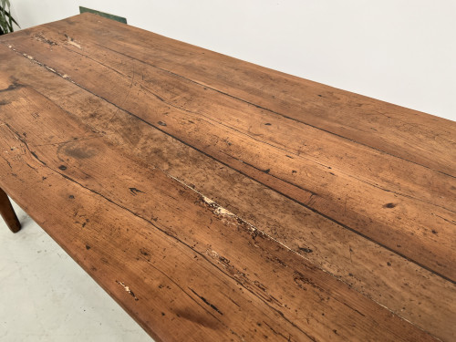 Table de ferme ancienne en noyer blond à 2 tiroirs, pieds fuseaux. 181 cm de long., vue 8