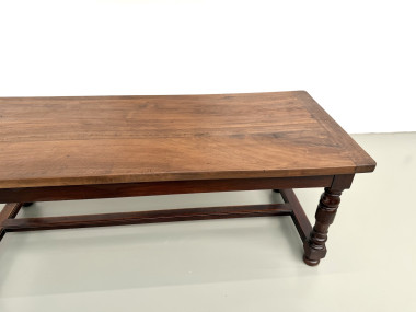 Table de ferme en noyer massif, pieds tournés, années 1950, vue 4
