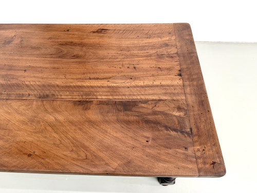Table de ferme en noyer massif, pieds tournés, années 1950, vue 5