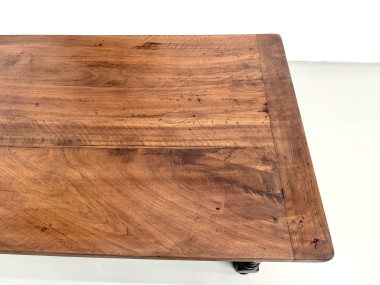 Table de ferme en noyer massif, pieds tournés, années 1950, vue 5