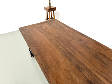 Table de ferme en noyer massif, pieds tournés, années 1950, vue 13