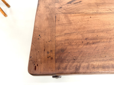 Table de ferme en noyer massif, pieds tournés, années 1950, vue 14