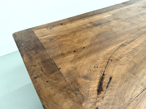 Table de ferme en noyer massif, pieds tournés, années 1950, vue 16