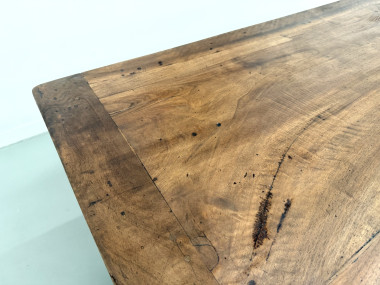 Table de ferme en noyer massif, pieds tournés, années 1950, vue 16