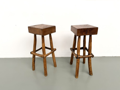Paire de tabourets de bar brutalistes, France, années 1950, vue 1