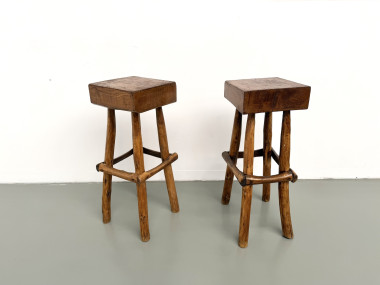 Paire de tabourets de bar brutalistes, France, années 1950, vue 1