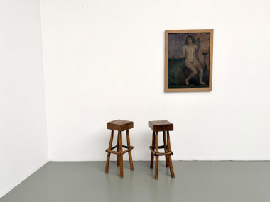 Paire de tabourets de bar brutalistes, France, années 1950, vue 2