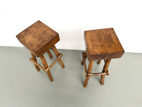 Paire de tabourets de bar brutalistes, France, années 1950, vue 5