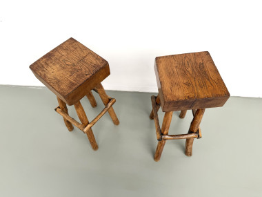Paire de tabourets de bar brutalistes, France, années 1950, vue 5