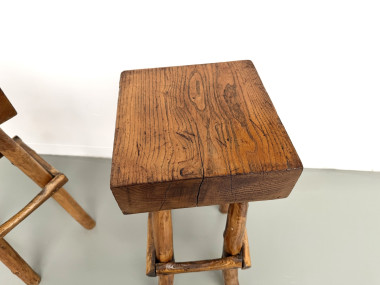 Paire de tabourets de bar brutalistes, France, années 1950, vue 6