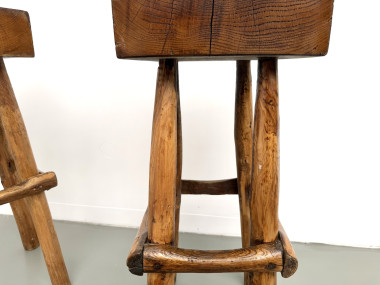 Paire de tabourets de bar brutalistes, France, années 1950, vue 12