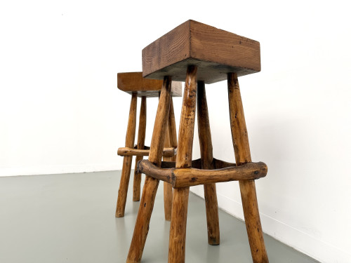 Paire de tabourets de bar brutalistes, France, années 1950, vue 15