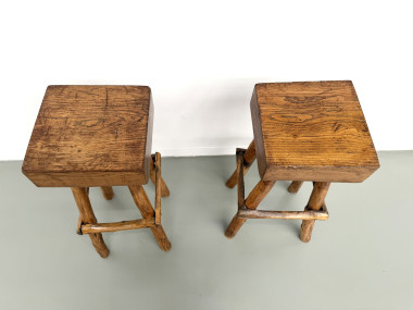 Paire de tabourets de bar brutalistes, France, années 1950, vue 16