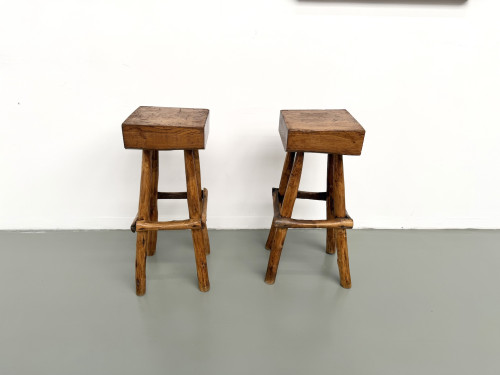 Paire de tabourets de bar brutalistes, France, années 1950, vue 17