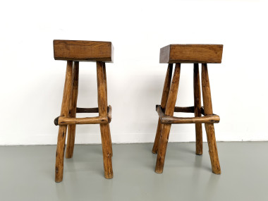 Paire de tabourets de bar brutalistes, France, années 1950, vue 18