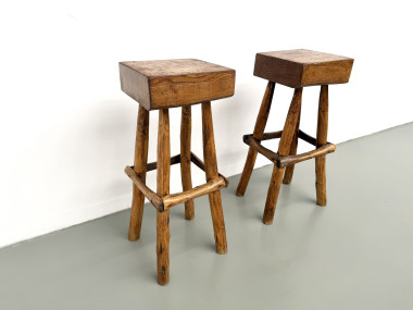 Paire de tabourets de bar brutalistes, France, années 1950, vue 19