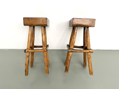 Paire de tabourets de bar brutalistes, France, années 1950, vue 24
