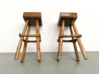 Paire de tabourets de bar brutalistes, France, années 1950, vue 25
