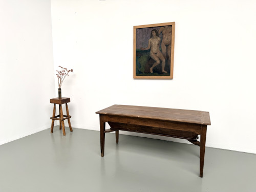Table de ferme, ancien pétrin en chêne massif, France, vers 1920, vue 1