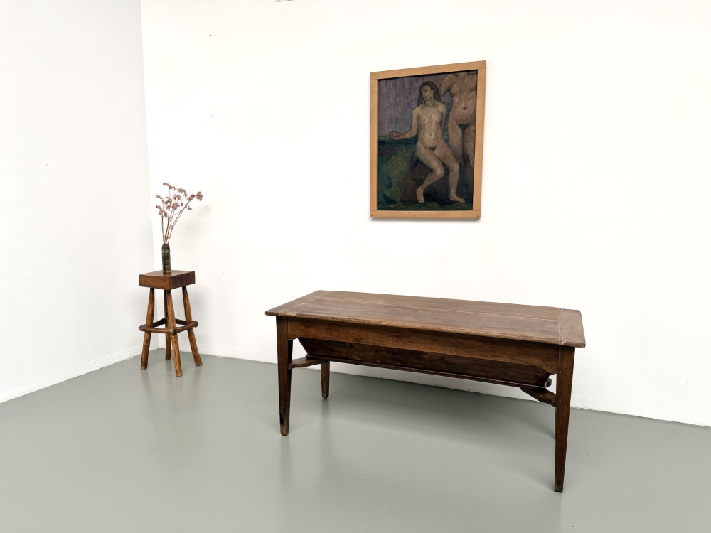 Table de ferme, ancien pétrin en chêne massif, France, vers 1920, vue 1