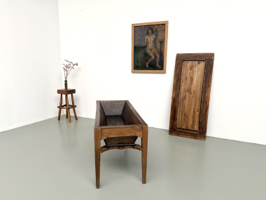 Table de ferme, ancien pétrin en chêne massif, France, vers 1920, vue 32