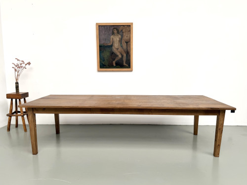 Très grande table de ferme en chêne massif, années 1950 – L300 cm, vue 3