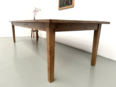 Très grande table de ferme en chêne massif, années 1950 – L300 cm, vue 9