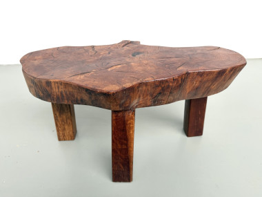 Table basse tripode brutaliste en teck massif – Années 1970, vue 6