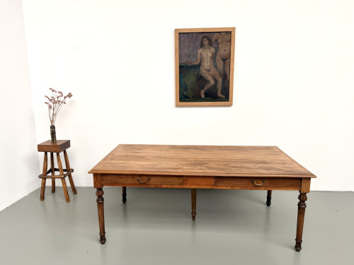 Table de ferme à 5 pieds en hêtre et 4 tiroirs, années 1950, vue 2