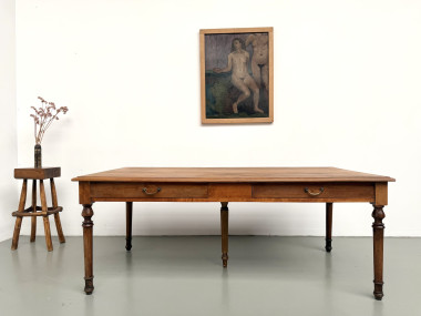 Table de ferme à 5 pieds en hêtre et 4 tiroirs, années 1950, vue 3